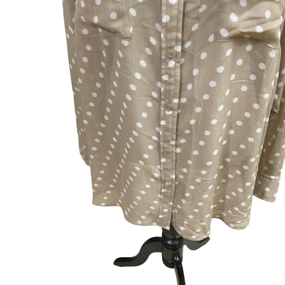 Lane Bryant Women's Size 18/20 Button Down Blouse Top Semi Sheer Polka Dot Beige - Picture 3 of 6